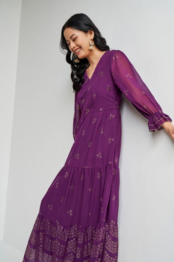 Purple Ethnic Motifs Flared Gown, Purple, image 1